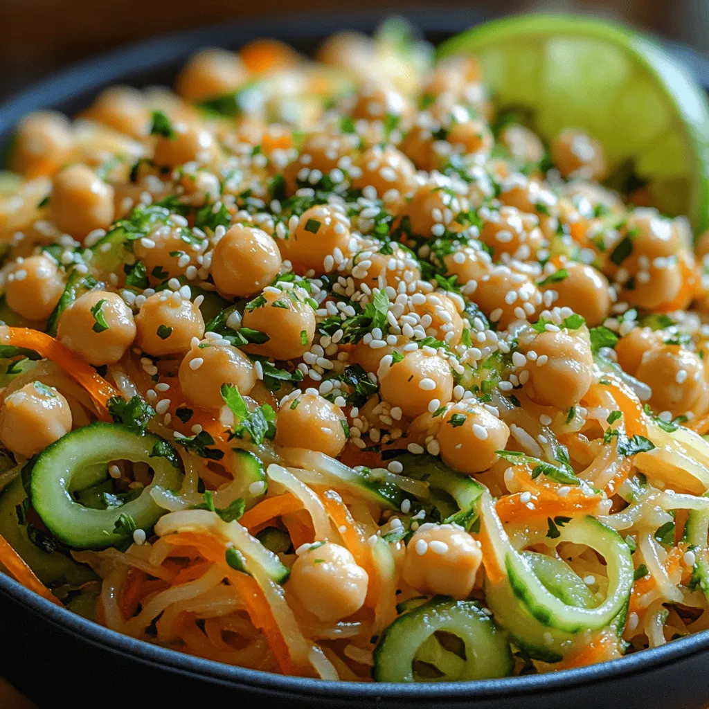 As the sun shines brighter and temperatures rise, our cravings shift towards lighter, more refreshing meals that are both satisfying and nutritious. Enter the <strong>Refreshing Cold Cucumber Chickpea Noodles</strong>—a vibrant dish that perfectly encapsulates the essence of summer dining. This recipe not only brings a delightful combination of textures and flavors to your plate but also promotes a healthy, plant-based lifestyle that is becoming increasingly popular among health-conscious eaters.” /></p>
</p>
<h3>Whisking Technique for a Smooth Consistency</h3>
</p>
<p>To achieve a perfectly blended dressing for your Cold Cucumber Chickpea Noodles, mastering the whisking technique is essential. Start by combining your dressing ingredients—typically a mix of olive oil, rice vinegar, soy sauce, and a touch of honey or maple syrup—in a bowl. Using a whisk, vigorously combine the ingredients in a circular motion. This action incorporates air into the mixture, resulting in a smooth and emulsified dressing that clings beautifully to your noodles and vegetables. If you find that the dressing is too thick, a splash of water can help to loosen it up without compromising flavor.</p>
</p>
<h3>Mixing the Salad</h3>
</p>
<p>Once your dressing is ready, it’s time to assemble your salad. Begin by preparing your fresh vegetables and chickpeas. The key to a vibrant Cold Cucumber Chickpea Noodle salad lies in the freshness and crunch of the vegetables. You should include ingredients like diced cucumbers, shredded carrots, and bell peppers. These not only add color but also provide a satisfying crunch that contrasts beautifully with the soft noodles.</p>
</p>
<h3>Instructions for Combining Fresh Vegetables and Chickpeas</h3>
</p>
<p>In a large mixing bowl, combine your chickpeas, chopped cucumbers, shredded carrots, and sliced bell peppers. If you want to add a little more texture, consider including thinly sliced radishes or snap peas. These vegetables not only enhance the visual appeal but also contribute additional nutrients. Gently mix the vegetables and chickpeas with a spatula or large spoon, ensuring even distribution before adding the noodles and dressing.</p>
</p>
<h3>Tips for Ensuring Even Distribution of Ingredients</h3>
</p>
<p>To ensure that every bite of your Cold Cucumber Chickpea Noodles is packed with flavor, it is vital to mix your ingredients thoughtfully. One effective method is to layer your ingredients in the bowl. Start by adding the chickpeas at the bottom, followed by the cucumbers and other vegetables, and finally the noodles on top. This layering technique allows you to distribute the dressing evenly once you mix everything together. Remember to use gentle motions to avoid breaking the noodles and to maintain a beautiful presentation.</p>
</p>
<h3>Combining Ingredients</h3>
</p>
<p>Now, it’s time to combine everything. Carefully add the prepared noodles to your vegetable and chickpea mixture. Pour the whisked dressing over the top of the salad. Using a pair of tongs or a large spoon, gently toss the ingredients together. The goal here is to coat the noodles and vegetables with the dressing without overly squashing them. A light touch is essential to maintain the integrity of your noodles and the crispness of the vegetables.</p>
</p>
<h3>Integrating Noodles and Dressing: Achieving the Perfect Blend</h3>
</p>
<p>The integration of the noodles and dressing can make or break your dish. When tossing, aim for a thorough yet delicate mix. Ensure that the noodles are evenly coated with the dressing so that each strand captures the flavor. If you notice any dry spots, a quick drizzle of additional dressing can help salvage the situation. Remember, the noodles will absorb some of the dressing over time, so it’s best to err on the side of caution and add less at first, adjusting as needed.</p>
</p>
<h3>Importance of Gentle Tossing to Maintain Noodle Integrity</h3>
</p>
<p>One of the critical aspects of preparing the perfect Cold Cucumber Chickpea Noodles lies in the gentle tossing technique. If you toss too aggressively, the noodles can break apart, resulting in a less appealing texture and presentation. Use a folding motion to combine the ingredients, lifting from the bottom of the bowl and turning the mixture over carefully. This technique ensures that the noodles remain intact, providing a delightful mouthfeel in every forkful.</p>
</p>
<h3>Chilling the Salad</h3>
</p>
<p>Now that your salad is assembled, it’s time to let it chill. Chilling is essential for flavor development, allowing the ingredients to meld together beautifully. This period in the refrigerator helps the noodles soak up the dressing, enhancing the overall taste.</p>
</p>
<h3>Recommended Chilling Time and Storage Tips</h3>
</p>
<p>For the best results, refrigerate your Cold Cucumber Chickpea Noodles for at least 30 minutes before serving. If you have time, an hour or two will yield even better flavor. Make sure to cover the bowl with plastic wrap or transfer the salad to an airtight container to keep it fresh. If you plan to store leftovers, it’s advisable to keep the dressing separate until you are ready to serve, as this will help prevent the noodles from becoming overly soggy.</p>
</p>
<h3>Serving Suggestions</h3>
</p>
<p>Presentation is key when serving your Cold Cucumber Chickpea Noodles. For a visually appealing dish, consider garnishing with sesame seeds and lime wedges. The sesame seeds add a delightful crunch, while the lime wedges introduce a fresh zest that complements the flavors of the salad beautifully.</p>
</p>
<h3>Ways to Enjoy the Dish: Serving Temperature and Accompaniment Suggestions</h3>
</p>
<p>This dish can be enjoyed cold or at room temperature, making it an excellent choice for picnics, barbecues, or light lunch options. Pair your Cold Cucumber Chickpea Noodles with grilled chicken or tofu for a protein boost, or serve alongside crispy spring rolls for a complete meal. This versatility makes it a crowd-pleaser, suitable for a variety of occasions.</p>
</p>
<h3>Nutritional Analysis</h3>
</p>
<p>When it comes to nutrition, Cold Cucumber Chickpea Noodles offer a wholesome alternative to traditional pasta salads. Here’s a breakdown of what you can expect per serving:</p>
</p>
<p>– <strong>Calories:</strong> Approximately 250-300 calories, depending on the amount of dressing used.</p>
<p>– <strong>Protein:</strong> About 10-12 grams from chickpeas and optional protein additions.</p>
<p>– <strong>Fiber:</strong> Chickpeas and fresh vegetables provide a hearty dose of dietary fiber, contributing to digestive health.</p>
</p>
<p>Compared to traditional pasta salads, which often contain heavy creams and refined pasta, this recipe is lighter and packed with nutrients. The chickpeas provide plant-based protein, while the fresh vegetables are rich in vitamins and minerals, making it a perfect choice for health-conscious eaters.</p>
</p>
<h3>Discussion on Dietary Considerations: Gluten-Free Options and Vegan-Friendly Ingredients</h3>
</p>
<p>One of the significant advantages of this recipe is its dietary flexibility. The primary ingredients are naturally gluten-free, especially if you choose gluten-free noodles. Additionally, the recipe is entirely vegan, making it suitable for those following a plant-based diet. For those who are looking to customize the recipe further, consider using zucchini noodles (zoodles) as a low-carb alternative while still maintaining that refreshing crunch.</p>
</p>
<h3>Conclusion</h3>
</p>
<p>The Cold Cucumber Chickpea Noodles recipe is not only refreshing and vibrant but also packed with nutritional benefits that make it an ideal addition to any meal. With its combination of fresh vegetables and protein-rich chickpeas, it offers a satisfying dish that aligns with healthy eating principles.</p>
</p>
<p>As you prepare this dish, don’t hesitate to explore variations by adding seasonal vegetables or experimenting with different dressings to suit your palate. Integrating such colorful, healthy options into your everyday meals can inspire a more plant-based approach to eating, encouraging you to enjoy the bounties of nature’s produce. Whether served as a main dish or a side, this salad is a testament to how delicious and nourishing healthy eating can be. Enjoy your culinary adventure with these refreshing noodles!</p>
</div>