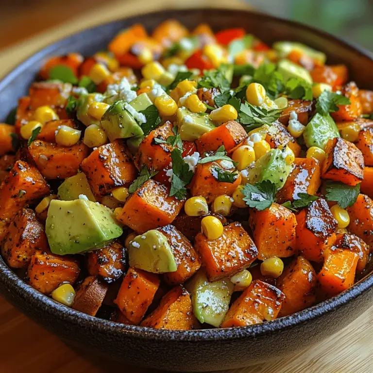 The Vibrant Roasted Sweet Potato Corn Salad is a delightful fusion of colors, flavors, and textures that makes it a standout dish for any occasion. This salad is not just visually appealing; it also sings with a medley of tastes that come together beautifully, making it a crowd-pleaser at gatherings or a nourishing meal at home. Imagine the warm, earthy sweetness of roasted sweet potatoes mingling with the bright crunch of corn, all topped with fresh herbs and zesty dressing. This dish embodies the essence of a wholesome, vibrant lifestyle.