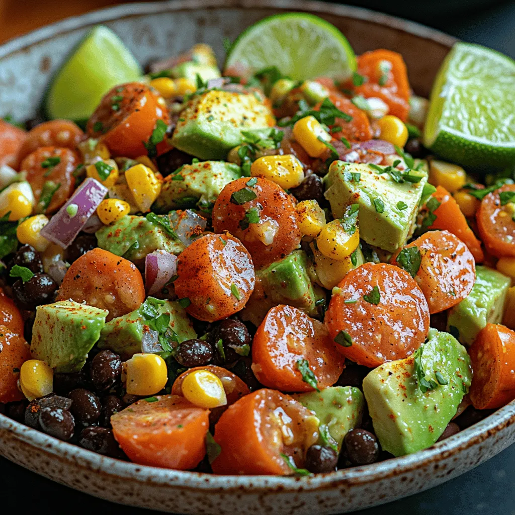 Incorporating fresh, vibrant ingredients into your meals not only enhances flavor but also nourishes your body. The <strong>Zesty Avocado Corn Black Bean Salad</strong> is the perfect blend of nutritious elements, making it an ideal choice for a light lunch, a side dish for dinner, or a refreshing addition to any gathering. This colorful concoction is not only visually appealing but also packed with essential nutrients that can contribute to a healthy lifestyle. Whether you’re looking to impress guests at a summer barbecue or simply want to enjoy a wholesome meal at home, this salad offers a delightful combination of taste and health benefits.” /></p>
</p>
<h3>Combining Ingredients: Techniques for Texture</h3>
</p>
<p>When creating the Zesty Avocado Corn Black Bean Salad, the way you combine the ingredients plays a crucial role in achieving the perfect texture and flavor balance. To ensure that the avocados remain intact and do not turn into mush, follow these simple yet effective techniques:</p>
</p>
<p>1. <strong>Prepare Ingredients Separately</strong>: Start by chopping your vegetables (corn, black beans, red onion, tomatoes, and cilantro) into uniform pieces. This ensures even mixing and helps maintain their individual textures. Prepare the avocado last to minimize exposure to air.</p>
</p>
<p>2. <strong>Gently Fold</strong>: Instead of stirring vigorously, use a gentle folding technique when combining the ingredients. This method ensures that the avocado chunks do not get crushed. Use a large spoon or spatula to lift and turn the ingredients over each other, allowing them to mix without losing their shape.</p>
</p>
<p>3. <strong>Add Avocado Last</strong>: Once the other ingredients are well combined in a large bowl, carefully add the diced avocado. Drizzle the lime juice over the avocados before folding them in. The acidity of the lime juice not only enhances flavor but also helps prevent the avocados from browning.</p>
</p>
<h3>Customizing the Salad</h3>
</p>
<p>One of the best aspects of the Zesty Avocado Corn Black Bean Salad is its versatility. You can easily customize the recipe to suit your taste preferences or dietary needs. Here are some ideas for making this salad your own:</p>
</p>
<h4>Exploring Flavor Variations</h4>
</p>
<p>– <strong>Protein Boost</strong>: For a heartier version, consider adding grilled chicken or shrimp. Simply marinate your protein of choice in lime juice, garlic, and spices before grilling. Slice and mix it into the salad for added flavor and protein.</p>
</p>
<p>– <strong>Quinoa Addition</strong>: If you prefer a grain-based salad, incorporate cooked quinoa. This not only adds texture but also increases the nutritional value, making it a complete meal.</p>
</p>
<p>– <strong>Seasonal Vegetables</strong>: Depending on the time of year, you can introduce seasonal vegetables. Try adding diced bell peppers, zucchini, or cucumbers for additional freshness and crunch.</p>
</p>
<h4>Adjusting for Spice Lovers</h4>
</p>
<p>If you enjoy a bit of heat in your dishes, there are plenty of ways to spice up your Zesty Avocado Corn Black Bean Salad:</p>
</p>
<p>– <strong>Fresh Peppers</strong>: Incorporate diced jalapeños or serrano peppers for a fresh, spicy kick. Start with a small amount and adjust to your heat level preference.</p>
</p>
<p>– <strong>Hot Sauce</strong>: Drizzle hot sauce over the salad just before serving to give it an extra layer of flavor. A few dashes of a tangy hot sauce can elevate the taste significantly.</p>
</p>
<p>– <strong>Spicy Seasoning</strong>: Consider using a spice blend like cayenne pepper, chili powder, or smoked paprika to add warmth and depth without overwhelming the other flavors.</p>
</p>
<h3>Serving Suggestions: How to Present Your Salad</h3>
</p>
<p>Presentation can elevate your dish from ordinary to extraordinary. Here are some creative serving suggestions for your Zesty Avocado Corn Black Bean Salad:</p>
</p>
<p>– <strong>In Bowls</strong>: Serve the salad in colorful bowls, garnished with additional cilantro or lime wedges on the side. This creates an inviting and vibrant display.</p>
</p>
<p>– <strong>Taco Filling</strong>: Use the salad as a filling for tacos or burritos. The combination of flavors complements tortillas beautifully, making for a delicious handheld meal.</p>
</p>
<p>– <strong>Top on Grilled Meats</strong>: The salad makes an excellent topping for grilled chicken, steak, or fish. The freshness of the salad acts as a perfect counterpoint to the smoky flavors of grilled meats.</p>
</p>
<h3>The Perfect Pairing</h3>
</p>
<p>To enhance your dining experience, consider pairing your Zesty Avocado Corn Black Bean Salad with complementary dishes and beverages that harmonize with its fresh flavors.</p>
</p>
<h4>Complementary Dishes to Serve Alongside</h4>
</p>
<p>– <strong>Grilled Proteins</strong>: Pair the salad with grilled chicken or fish for a wholesome meal. The zesty flavors of the salad will elevate the taste of the grilled items.</p>
</p>
<p>– <strong>Tortilla Chips</strong>: Serve the salad with a side of tortilla chips for a crunchy contrast. This combination is perfect for gatherings and adds a fun element to the meal.</p>
</p>
<p>– <strong>Rice Dishes</strong>: Consider serving it alongside a light rice dish, such as cilantro-lime rice, to soak up the vibrant flavors of the salad.</p>
</p>
<h4>Beverage Pairings to Elevate Your Dining Experience</h4>
</p>
<p>Selecting the right beverage can complement the freshness of your salad. Here are some excellent pairing options:</p>
</p>
<p>– <strong>Light Wines</strong>: A crisp Sauvignon Blanc or a refreshing Pinot Grigio pairs beautifully with the zesty flavors of the salad. These wines enhance the citrus notes while providing a refreshing contrast.</p>
</p>
<p>– <strong>Sparkling Water</strong>: For a non-alcoholic option, serve sparkling water with a splash of lime or lemon. The bubbles and acidity will enhance the overall dining experience.</p>
</p>
<p>– <strong>Herbal Teas</strong>: If you prefer tea, an iced herbal tea such as mint or hibiscus can be a delightful accompaniment. These teas offer a refreshing palate cleanser between bites.</p>
</p>
<h3>Storing and Meal Prep Tips</h3>
</p>
<p>If you find yourself with leftovers or want to prepare this salad ahead of time, storing and meal prepping can help maintain its freshness.</p>
</p>
<h4>How to Store Leftovers Safely</h4>
</p>
<p>– <strong>Use Airtight Containers</strong>: Store your salad in airtight containers to minimize exposure to air, which can cause browning of the avocados. If possible, store the avocado separately until you are ready to enjoy it.</p>
</p>
<p>– <strong>Refrigerate Promptly</strong>: To ensure food safety, refrigerate leftovers within two hours of preparation. The salad can typically last for 2-3 days in the refrigerator.</p>
</p>
<h4>Meal Prep Ideas: Making Ahead for Busy Days</h4>
</p>
<p>– <strong>Prep Ingredients Separately</strong>: To save time during the week, chop your vegetables and cook any grains or proteins in advance. Store them in separate containers. This way, you can quickly assemble your salad when you’re ready to eat.</p>
</p>
<p>– <strong>Dressing on the Side</strong>: To keep the salad fresh, store the dressing separately and add it just before serving. This prevents the ingredients from becoming soggy and allows for more control over the flavor.</p>
</p>
<h3>Conclusion</h3>
</p>
<p>The Zesty Avocado Corn Black Bean Salad is more than just a dish; it’s a celebration of fresh ingredients that are both delicious and nutritious. This versatile salad can easily be adapted to suit various tastes and dietary needs, making it a staple for any home cook. Whether enjoyed as a light meal, a vibrant side dish, or a filling taco, this salad promises to bring a burst of flavor and health benefits to your table.</p>
</p>
<p>Enjoy the vibrant flavors and the nutrition that this salad offers, and let it inspire your culinary creativity. With its endless customization options and delightful taste, the Zesty Avocado Corn Black Bean Salad is bound to become a favorite in your household.</p>
</div>