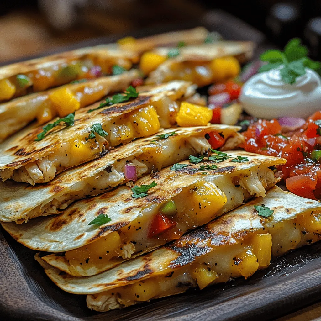 Quesadillas are a beloved staple in many households, cherished for their versatility and comforting qualities. This classic Mexican dish, typically made by folding a tortilla filled with cheese and other ingredients, can be customized to suit any taste or occasion. From simple cheese quesadillas to more elaborate versions, this dish has become a canvas for culinary creativity. In this recipe, we will explore a delightful twist on the traditional quesadilla: Zesty Pineapple Chicken Quesadillas.