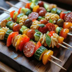 What makes Italian Pasta Salad Skewers so appealing? First and foremost, their colorful presentation is an instant draw. A combination of vibrant vegetables, savory meats, and creamy cheese, all beautifully arranged on skewers, creates a dish that is both appetizing and fun to eat. They embody the essence of Italian cuisine, showcasing fresh ingredients and bold flavors while remaining incredibly easy to prepare.
