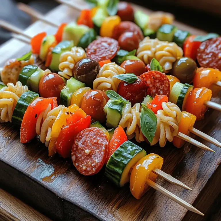 What makes Italian Pasta Salad Skewers so appealing? First and foremost, their colorful presentation is an instant draw. A combination of vibrant vegetables, savory meats, and creamy cheese, all beautifully arranged on skewers, creates a dish that is both appetizing and fun to eat. They embody the essence of Italian cuisine, showcasing fresh ingredients and bold flavors while remaining incredibly easy to prepare.