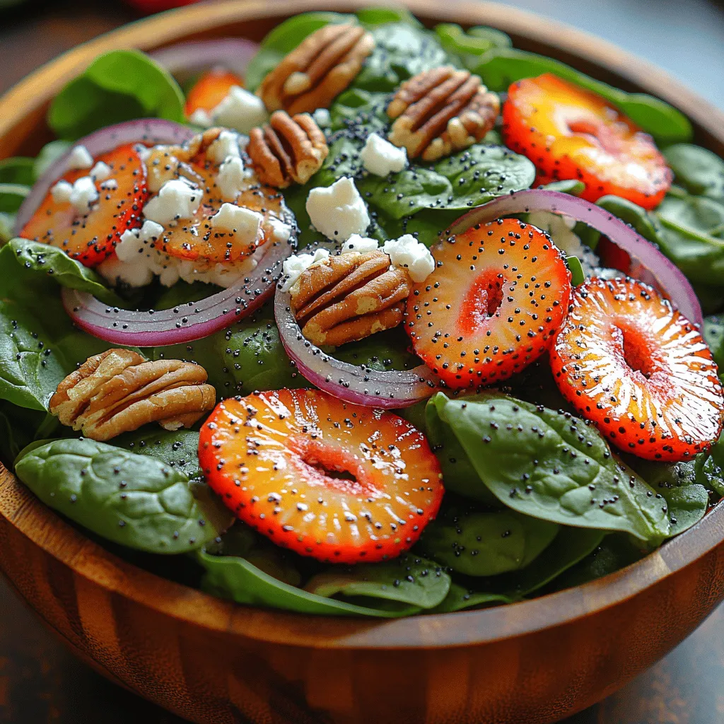 Salads have long been cherished as versatile meals that can be tailored to suit any palate, and one salad that stands out for its delightful combination of flavors is the Fresh & Fruity Spinach Strawberry Poppyseed Salad. This vibrant dish is not only visually appealing but also bursting with freshness, making it a popular choice for warm-weather gatherings, picnics, and light lunches. The symphony of peppery spinach, sweet strawberries, and creamy poppyseed dressing creates a taste experience that is both refreshing and satisfying.
