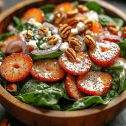 Salads have long been cherished as versatile meals that can be tailored to suit any palate, and one salad that stands out for its delightful combination of flavors is the Fresh & Fruity Spinach Strawberry Poppyseed Salad. This vibrant dish is not only visually appealing but also bursting with freshness, making it a popular choice for warm-weather gatherings, picnics, and light lunches. The symphony of peppery spinach, sweet strawberries, and creamy poppyseed dressing creates a taste experience that is both refreshing and satisfying.