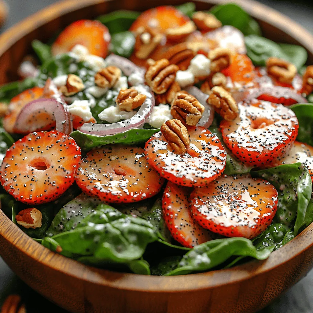 Salads have long been cherished as versatile meals that can be tailored to suit any palate, and one salad that stands out for its delightful combination of flavors is the Fresh & Fruity Spinach Strawberry Poppyseed Salad. This vibrant dish is not only visually appealing but also bursting with freshness, making it a popular choice for warm-weather gatherings, picnics, and light lunches. The symphony of peppery spinach, sweet strawberries, and creamy poppyseed dressing creates a taste experience that is both refreshing and satisfying.
