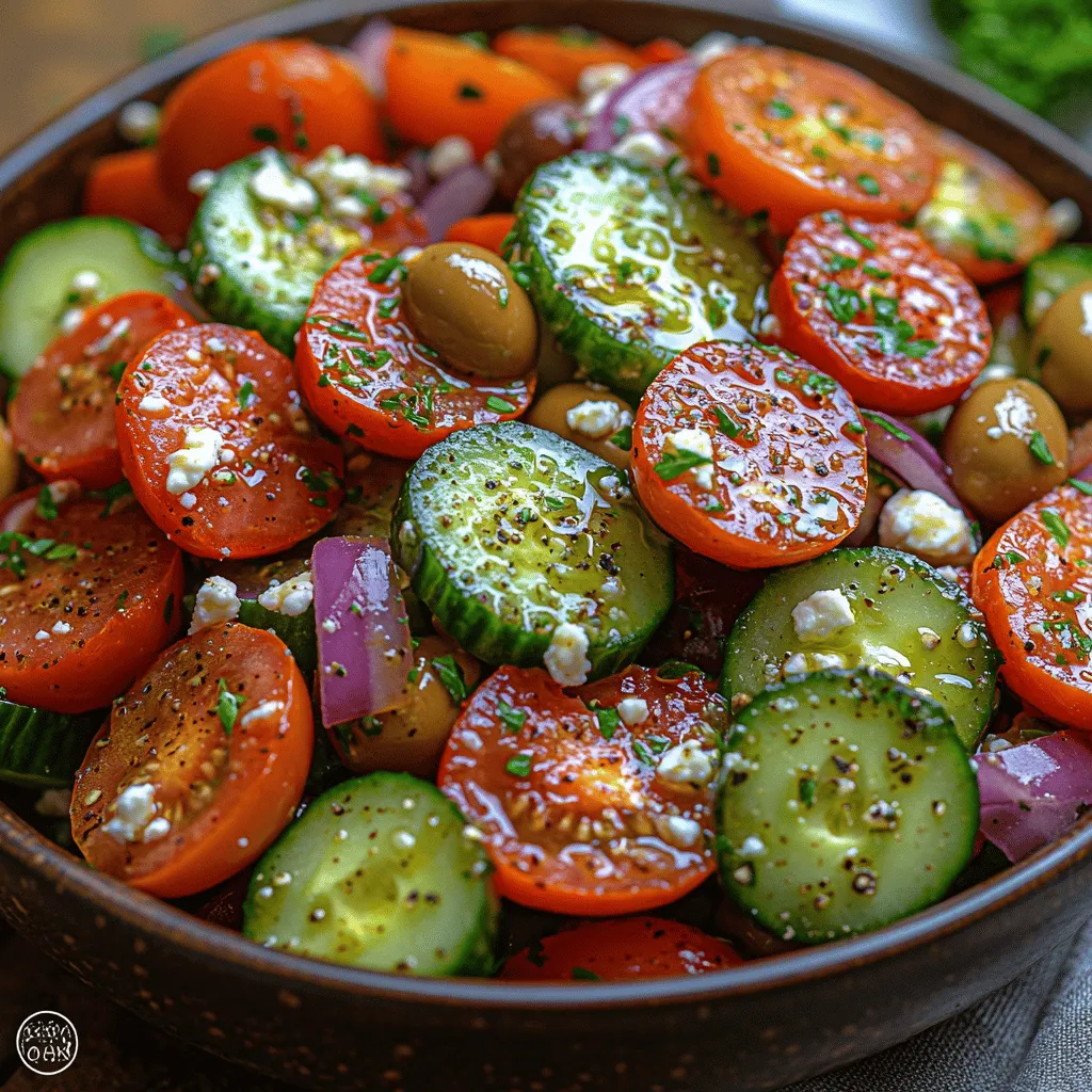 The Zesty Greek Cucumber Tomato Salad is a vibrant and refreshing dish that captures the essence of Mediterranean flavors in every bite. Known for its colorful presentation and wholesome ingredients, this salad is not only a feast for the eyes but also a celebration of health and nutrition. With its crisp cucumbers, juicy tomatoes, and tangy feta cheese, this dish embodies simplicity while being loaded with flavor. Whether served as a side dish at a summer barbecue, a light meal on a warm day, or as a complement to grilled meats, the Zesty Greek Cucumber Tomato Salad is incredibly versatile, making it a go-to recipe for many occasions.