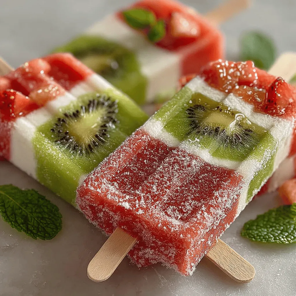 To start your Watermelon Kiwi Layered Pops, you’ll need to create the watermelon layer, which is the foundation of these vibrant treats. Begin by cutting the watermelon into chunks and removing any seeds. Place the watermelon pieces into a blender or food processor. Blend until you achieve a smooth consistency, ensuring there are no chunks remaining. This step is crucial, as a smooth mixture will create a more appealing texture for your pops.