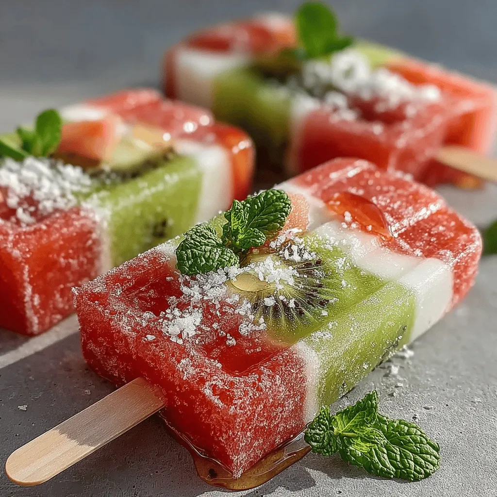 To start your Watermelon Kiwi Layered Pops, you’ll need to create the watermelon layer, which is the foundation of these vibrant treats. Begin by cutting the watermelon into chunks and removing any seeds. Place the watermelon pieces into a blender or food processor. Blend until you achieve a smooth consistency, ensuring there are no chunks remaining. This step is crucial, as a smooth mixture will create a more appealing texture for your pops.