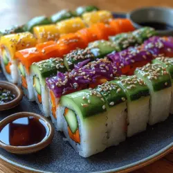 Rainbow Veggie Sushi Rolls have become a beloved dish among health enthusiasts, foodies, and culinary adventurers alike. This vibrant dish is not only visually appealing but also packed with a variety of flavors and textures that can excite any palate. Imagine the crunch of fresh vegetables, the softness of perfectly cooked rice, and the umami of a well-balanced dipping sauce coming together in a single bite. It’s a culinary experience that transcends mere sustenance, turning each roll into a celebration of nature’s bounty.