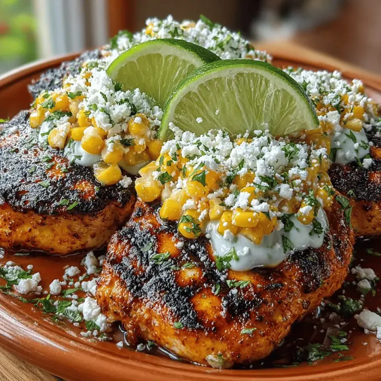 Grilled Chicken with Street Corn Sauce is a culinary delight that promises to tantalize your taste buds and elevate your dining experience. This dish combines the juicy, smoky flavors of perfectly grilled chicken with the creamy, zesty notes of street corn sauce, creating a mouthwatering fusion that is both satisfying and comforting. The marriage of these two elements not only showcases an exciting flavor profile but also reflects a beautiful blend of culinary traditions, making it a favorite among food enthusiasts.