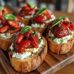 Embark on a culinary adventure with a dish that beautifully marries sweet and savory elements: Balsamic Strawberry Crostini. This elegant appetizer features the luscious creaminess of goat cheese paired with the tangy flavor of balsamic-marinated strawberries, all artfully arranged on a crisp slice of baguette. Whether you’re hosting a gathering, enjoying a casual get-together, or simply indulging in a personal treat, this recipe is not only straightforward to prepare but also visually stunning, making it a beloved choice among both novice and experienced home cooks.