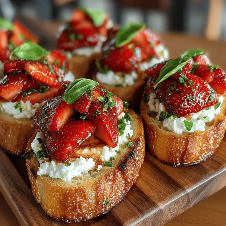 Embark on a culinary adventure with a dish that beautifully marries sweet and savory elements: Balsamic Strawberry Crostini. This elegant appetizer features the luscious creaminess of goat cheese paired with the tangy flavor of balsamic-marinated strawberries, all artfully arranged on a crisp slice of baguette. Whether you’re hosting a gathering, enjoying a casual get-together, or simply indulging in a personal treat, this recipe is not only straightforward to prepare but also visually stunning, making it a beloved choice among both novice and experienced home cooks.