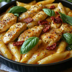 The first step in creating a delicious Sun-Dried Tomato Chicken Penne is cooking the pasta. Start by bringing a large pot of water to a rolling boil. This is crucial as it ensures that the pasta cooks evenly. Once boiling, add a generous amount of salt to the water; this is your opportunity to season the pasta from the inside out. A good rule of thumb is to use about one tablespoon of salt for every four quarts of water.