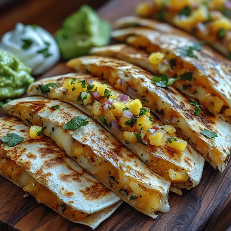 Welcome to the vibrant world of Zingy Pineapple Salsa Quesadillas! This dish is not just a meal; it's an experience that brings together the bold flavors of fresh ingredients and the comforting texture of melted cheese. The significance of this recipe lies in its ability to combine sweet and savory elements, creating a delightful harmony that resonates with food lovers across various cuisines. Whether you're hosting a casual gathering, preparing a quick weeknight dinner, or simply indulging in a personal treat, these quesadillas offer a burst of flavor that is both satisfying and refreshing.