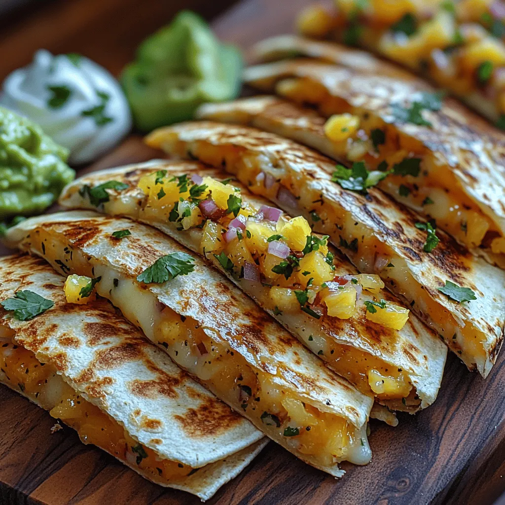 Welcome to the vibrant world of Zingy Pineapple Salsa Quesadillas! This dish is not just a meal; it's an experience that brings together the bold flavors of fresh ingredients and the comforting texture of melted cheese. The significance of this recipe lies in its ability to combine sweet and savory elements, creating a delightful harmony that resonates with food lovers across various cuisines. Whether you're hosting a casual gathering, preparing a quick weeknight dinner, or simply indulging in a personal treat, these quesadillas offer a burst of flavor that is both satisfying and refreshing.