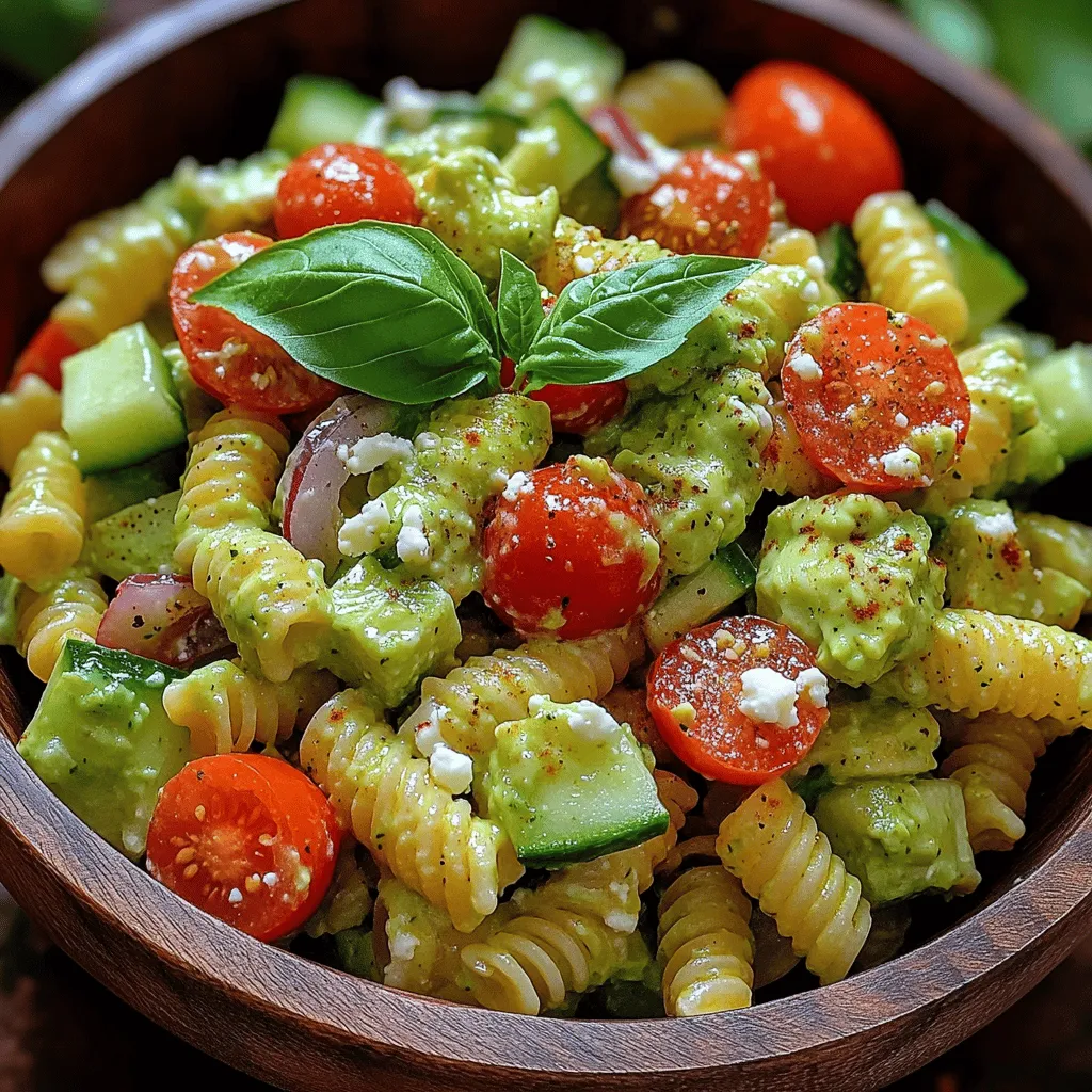 The first step in creating the creamy avocado pasta salad is to cook the pasta. Start by bringing a large pot of salted water to a boil. Once boiling, add the fusilli pasta and cook according to the package instructions, typically around 8 to 10 minutes, until it reaches an al dente texture. Cooking the pasta to this perfect consistency is essential, as it allows for the ideal bite and ensures that it doesn’t become mushy when mixed with the salad ingredients.