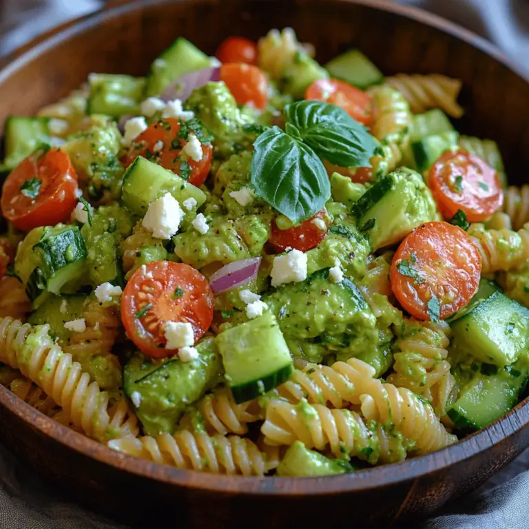 The first step in creating the creamy avocado pasta salad is to cook the pasta. Start by bringing a large pot of salted water to a boil. Once boiling, add the fusilli pasta and cook according to the package instructions, typically around 8 to 10 minutes, until it reaches an al dente texture. Cooking the pasta to this perfect consistency is essential, as it allows for the ideal bite and ensures that it doesn’t become mushy when mixed with the salad ingredients.