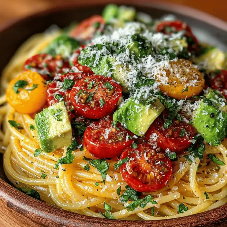 Dive into the vibrant world of culinary delights with our Fresh Tomato Avocado Pasta. This dish is a celebration of seasonal produce, bringing together the rich creaminess of ripe avocados and the natural sweetness of cherry tomatoes. It’s not just a meal; it’s an experience that satisfies the senses while being quick to prepare and inherently healthy. Ideal for weeknight dinners, picnics, or even as a light lunch, this recipe strikes a perfect balance between simplicity and flavor.