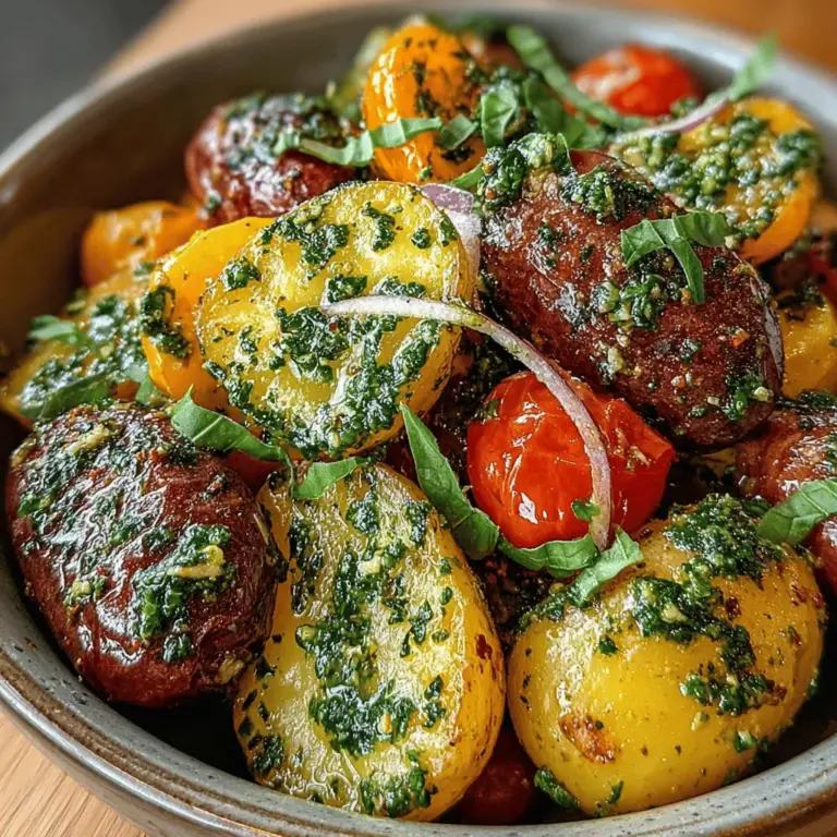 Basil Pesto Potato Salad is a delightful dish that beautifully marries the creaminess of tender potatoes with the vibrant, aromatic flavors of fresh basil pesto. This salad stands out not only for its appealing taste but also for its visual allure, boasting a medley of colors and textures that can brighten any table. Whether you are hosting a summer barbecue, attending a potluck, or simply looking for a refreshing side dish to elevate your weeknight dinner, this recipe is both versatile and crowd-pleasing.