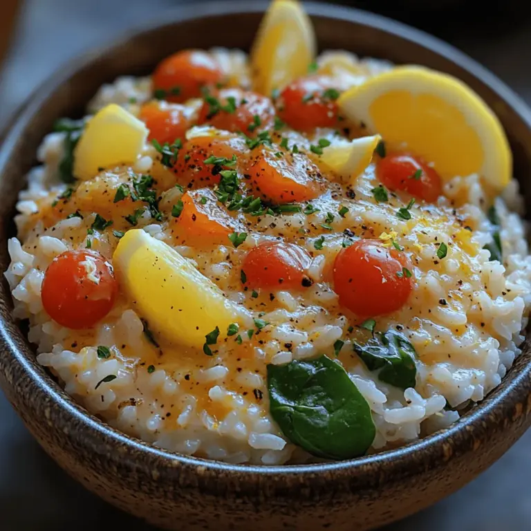 The Zesty Lemon Garlic Rice Bowl is a vibrant and flavorful dish that seamlessly combines fresh ingredients, hearty grains, and zesty flavors to create a meal perfect for any occasion. Whether you're facing a busy weeknight or hosting a casual gathering with friends, this recipe offers a delightful burst of taste and nutrition that will satisfy any palate. Its creamy texture, complemented by the bright acidity of lemon and the aromatic allure of garlic, makes it an irresistible choice that appeals to a wide array of dietary preferences, including vegetarian and dairy-free options.