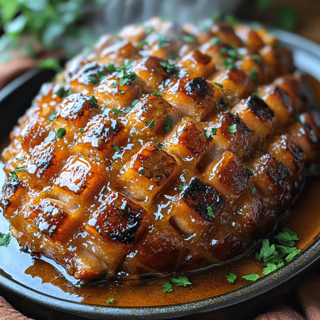 Sweet & Spicy Ginger Honey Glazed Ham is a culinary masterpiece that perfectly marries the richness of ham with the warm, zesty notes of ginger and honey. This dish not only elevates any festive occasion but also serves as a comforting weeknight dinner option. The combination of sweet and spicy flavors creates a mouthwatering profile that is sure to please guests and family alike. Whether you're preparing for a holiday feast, a family gathering, or simply treating yourself to something special, this glazed ham recipe is both easy to prepare and versatile enough to complement a variety of side dishes.