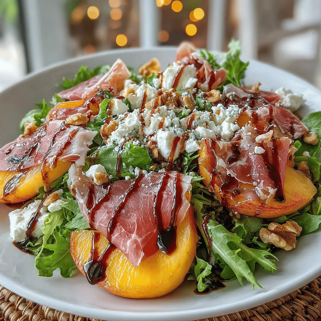Presenting your Peach & Prosciutto Salad beautifully is essential for making a memorable impact. Start by evenly spreading the dressed greens onto the serving plates. This not only ensures that each guest receives an equal portion but also enhances the visual appeal of the dish. A well-presented salad can elevate your dining experience, transforming a simple meal into a gourmet delight.