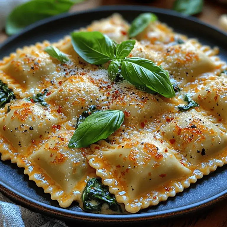 Garlicky Delight Ravioli is more than just a dish; it’s a delightful celebration of flavors that brings the essence of Italian cuisine straight to your kitchen. This recipe combines the comforting textures of pasta with the aromatic punch of garlic, the creamy richness of a luscious sauce, and the fresh, vibrant notes of spinach. Whether you’re preparing a weeknight dinner, hosting a gathering, or simply treating yourself to a gourmet meal at home, this ravioli is sure to impress.