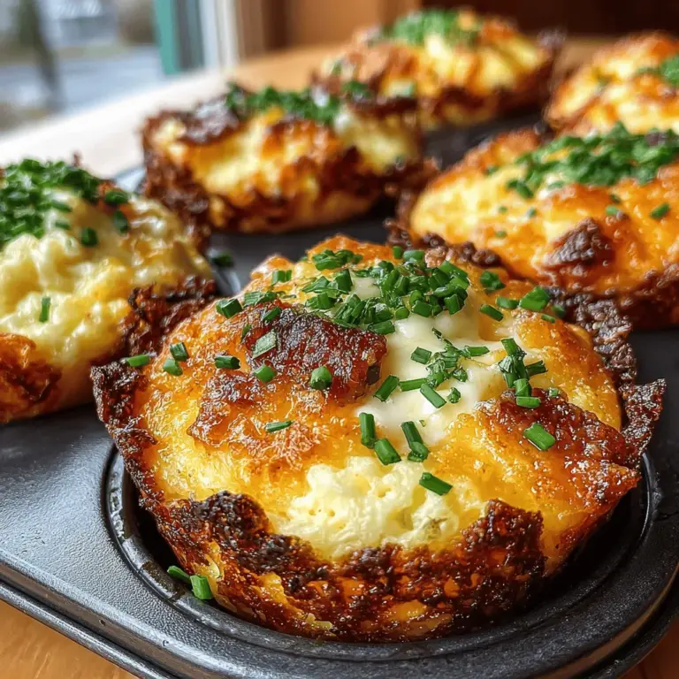 Golden Hash Brown Egg Breakfast Cups are the ideal culinary creation for those hectic mornings or casual brunch gatherings. This delightful dish combines the satisfying crunch of crispy hash browns with the rich, savory goodness of a perfectly cooked egg filling. Imagine biting into a golden-brown cup that is as pleasing to the eye as it is to the palate, offering a warm and hearty start to your day. The versatility of this recipe is one of its standout features—whether you're a fan of smoky bacon, zesty sausage, or prefer a vegetarian twist, you can easily customize these breakfast cups to suit your taste and dietary preferences.