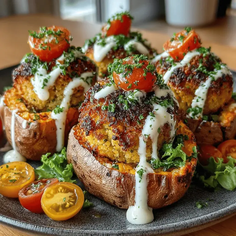 Delight in the harmony of flavors and textures with our Crispy Falafel Stuffed Sweet Potatoes recipe. This unique dish seamlessly combines the earthy sweetness of roasted sweet potatoes with the crunchy, spiced goodness of homemade falafel, creating a culinary experience that is as satisfying as it is nutritious. This recipe is not just eye-catching; it’s also a treasure trove of vitamins and minerals, making it an excellent choice for health-conscious food lovers. Whether you're searching for a hearty lunch, an impressive dinner, or a vibrant side dish, this recipe has all the elements to elevate your meal.