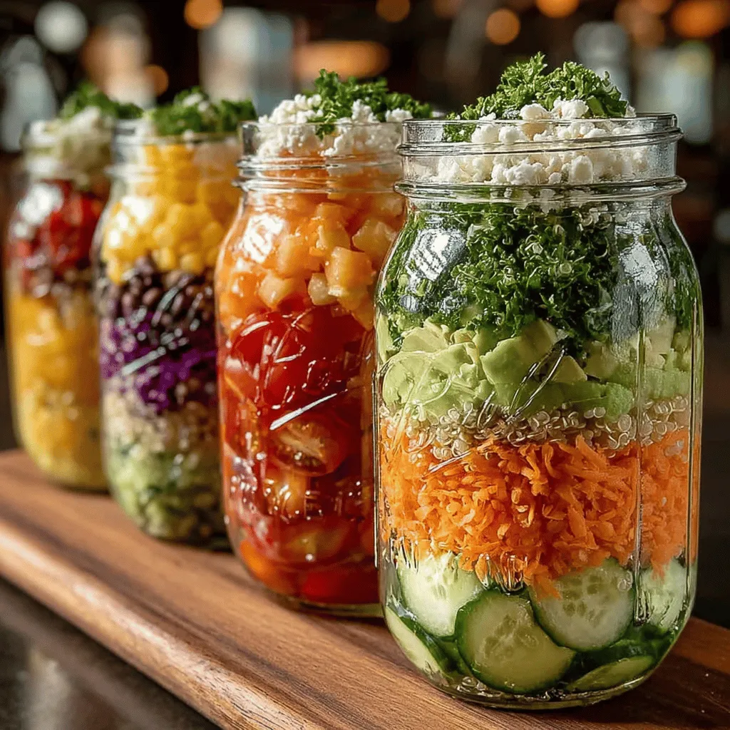 In the realm of healthy eating, salad jars have emerged as a popular choice for those seeking nutritious, portable meal options. These jars not only make it easy to enjoy a well-balanced meal on the go but also offer a visually appealing presentation that can brighten up your lunch routine. Among the various salad jar recipes available, the Vibrant Rainbow Salad Jars stand out for their colorful layers and nutritional density, making them a perfect fit for anyone looking to incorporate more wholesome ingredients into their diet.