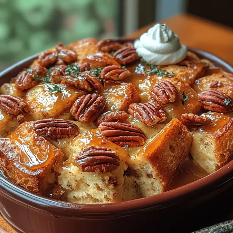 Bread pudding is a classic dessert that holds a special place in many hearts and homes. It’s a dish that embodies warmth, nostalgia, and the comfort of homemade cooking. This Buttery Caramel Pecan Bread Pudding takes that traditional dessert to a new level, offering a rich, decadent flavor profile that is sure to impress family and friends alike. With its luscious layers of buttery bread soaked in a creamy custard, topped with crunchy pecans and drizzled with a velvety caramel sauce, this recipe is a perfect blend of textures and flavors.