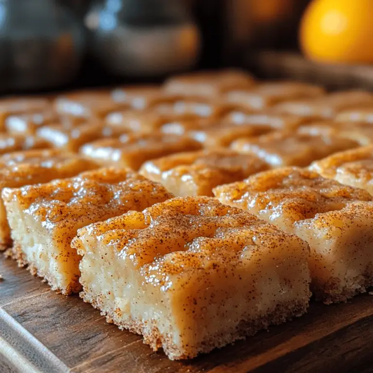 Cinnamon Dream Snickerdoodle Bars are a delightful twist on the classic snickerdoodle cookie, transforming the beloved flavors into an easy-to-make dessert bar that is perfect for any occasion. Originating from the traditional snickerdoodle cookie, which dates back to the early 19th century, these bars maintain the signature combination of cinnamon and sugar while adding a chewy, soft texture that is sure to please the palate. The name "snickerdoodle" itself is whimsical, often thought to derive from a German word for "snail cookie," hinting at the delightful twists of cinnamon sugar that characterize the treat.