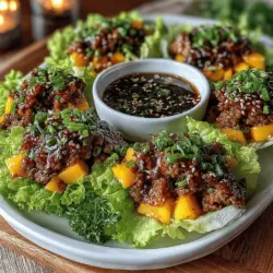 Tropical Beef Lettuce Wraps with Mango Glaze is a vibrant and delicious dish that seamlessly marries the savory richness of beef with the sweet, tropical notes of mango. This recipe is not just a feast for the palate but also a feast for the eyes, showcasing a colorful array of flavors and textures. Picture tender ground beef wrapped in crisp lettuce leaves, topped with a luscious mango glaze that adds a layer of sweetness, all while providing a refreshing crunch. This dish is perfect for those seeking a light yet satisfying meal that doesn’t compromise on flavor.