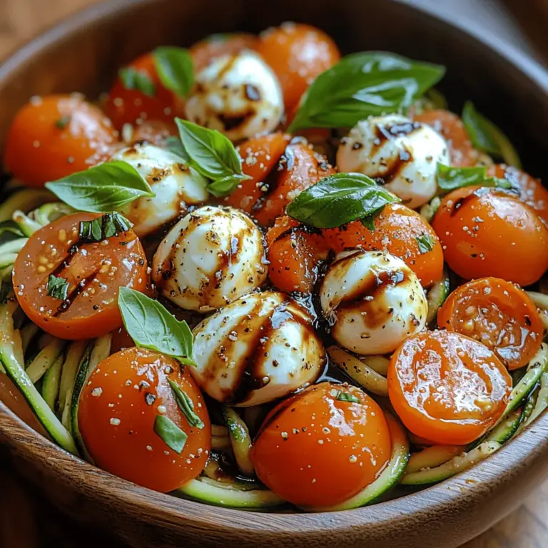 Explore the vibrant flavors of summer with our Zesty Caprese Zoodle Delight. This innovative recipe transforms the traditional elements of Caprese salad into a light and refreshing dish that is both visually appealing and bursting with flavor. By substituting conventional pasta with zoodles—zucchini noodles—this dish not only caters to health-conscious eaters but also showcases the versatility of fresh produce in a creative way. Whether you're looking for a quick lunch or a delightful side dish to accompany your dinner, this recipe is packed with fresh ingredients and delightful textures that will make your taste buds dance.