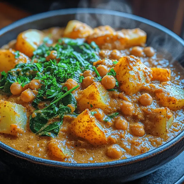 Hearty Creamy Chickpea Spinach Stew is more than just a comforting dish; it’s a nourishing embrace in a bowl. This stew combines the rich, earthy flavors of chickpeas and spinach with the creamy texture of coconut milk, creating a delightful meal that is as satisfying as it is healthy. Whether you’re looking for a quick weeknight dinner, a meal prep option, or a warming dish for a chilly day, this stew checks all the boxes. Its versatility makes it appealing not only to vegetarians and vegans but to anyone seeking a hearty, wholesome meal.