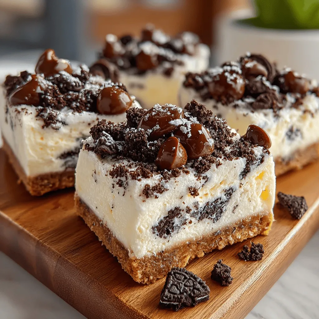 To elevate your Cookies 'n Cream Frozen Yogurt Bars, consider drizzling them with additional chocolate or caramel sauce. This simple addition not only enhances the visual appeal of your dessert but also adds a layer of flavor that complements the creamy yogurt and crunchy cookies beautifully.