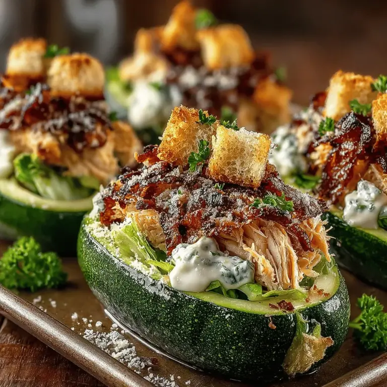 Zesty Zucchini Chicken Caesar Boats present a delightful fusion of flavors and textures that reimagines the classic Caesar salad into a hearty, low-carb dish. This innovative recipe combines the fresh, crisp crunch of zucchini with savory shredded chicken, tangy Caesar dressing, and an array of toppings that make each bite a satisfying experience. Ideal for a quick weeknight dinner or a refreshing lunch, these boats not only offer nutritional benefits but also bring a creative flair to your table.