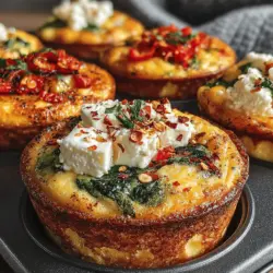 Breakfast sets the tone for the day, and what better way to start your morning than with Mini Roasted Red Pepper Egg Bites? These delightful morsels are not only visually appealing but also packed with flavor and nutrition. They feature a harmonious blend of protein-rich eggs, the sweet and smoky notes of roasted red peppers, fresh spinach, and the creamy tang of feta cheese. This recipe is ideal for a variety of occasions, whether you're looking to prepare meals ahead of time, impress guests at a brunch gathering, or simply enjoy a healthy snack throughout the day.