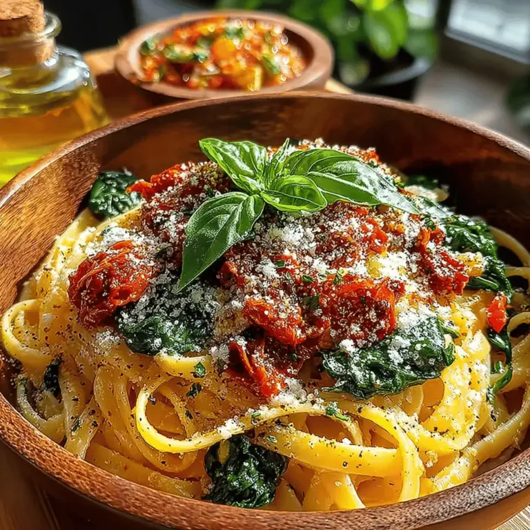 Pasta is a beloved staple across various cuisines, known for its versatility and ability to blend seamlessly with a myriad of flavors. Among the many pasta dishes that grace our tables, Vibrant Sun-Dried Tomato and Spinach Pasta stands out as a colorful and nutritious option that delights the palate. This recipe marries the rich, tangy flavors of sun-dried tomatoes with the fresh, earthy notes of spinach, creating a dish that is not only visually appealing but also packed with health benefits.