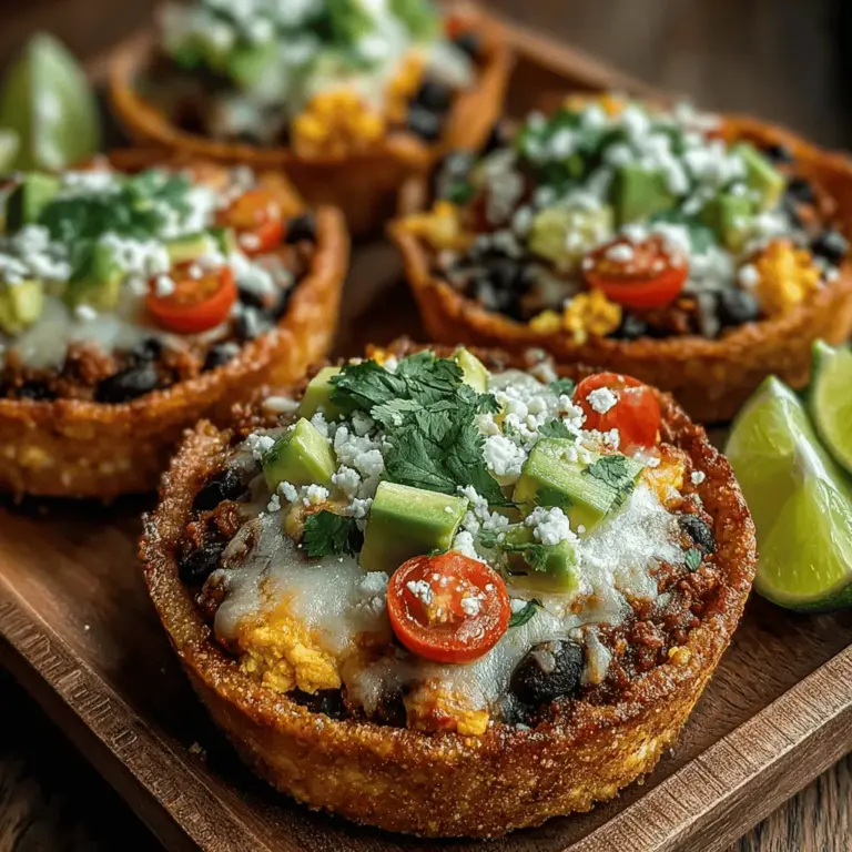 To create the perfect crunchy breakfast tostada cups, start by preparing your tortilla shells. Preheat your oven to 375°F (190°C). Lightly spray a muffin tin with cooking oil to ensure the tortilla cups don’t stick.
