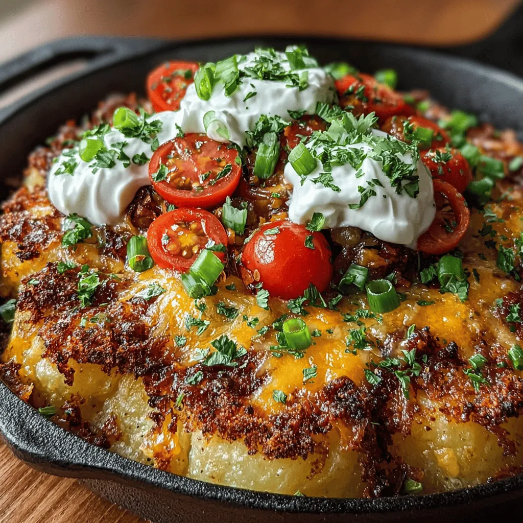 If you're looking to elevate your snack game, the Crispy Parmesan Potato Nacho Skillet is a delicious and satisfying option that transforms the traditional nacho experience. Instead of a corn chip base, this innovative dish uses crispy, golden-brown Parmesan potatoes, creating a delightful textural contrast that is sure to impress at gatherings or during cozy nights in. The combination of savory ingredients and unique toppings makes this recipe not just a meal, but a celebration of flavor.