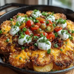 If you're looking to elevate your snack game, the Crispy Parmesan Potato Nacho Skillet is a delicious and satisfying option that transforms the traditional nacho experience. Instead of a corn chip base, this innovative dish uses crispy, golden-brown Parmesan potatoes, creating a delightful textural contrast that is sure to impress at gatherings or during cozy nights in. The combination of savory ingredients and unique toppings makes this recipe not just a meal, but a celebration of flavor.