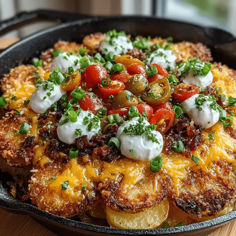 If you're looking to elevate your snack game, the Crispy Parmesan Potato Nacho Skillet is a delicious and satisfying option that transforms the traditional nacho experience. Instead of a corn chip base, this innovative dish uses crispy, golden-brown Parmesan potatoes, creating a delightful textural contrast that is sure to impress at gatherings or during cozy nights in. The combination of savory ingredients and unique toppings makes this recipe not just a meal, but a celebration of flavor.