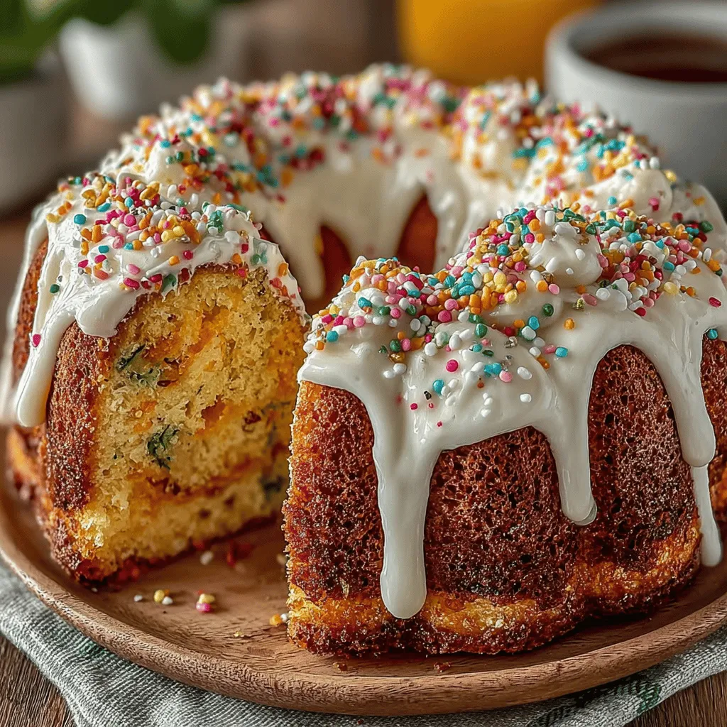 Zucchini Confetti Cake is a delightful dessert that seamlessly merges the moistness of freshly grated zucchini with the vibrant colors of rainbow sprinkles, resulting in a cake that is not only visually appealing but also surprisingly delicious. This unique treat is perfect for celebrations, family gatherings, or simply as a satisfying afternoon snack. With its soft texture and inviting sweetness, Zucchini Confetti Cake is sure to surprise and please everyone who tries it.