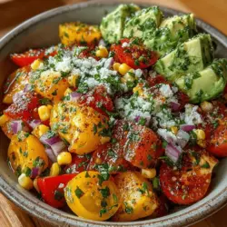 Embrace the vibrant flavors of summer with our delectable Summer Bliss Salad: Fresh Tomato & Corn Delight. This salad is a true celebration of the season, bursting with the freshness of ripe tomatoes, sweet corn, and aromatic basil. Not only is it visually stunning, but it also packs a nutritional punch, making it perfect as a side dish or a light meal. The essence of summer shines through in every bite, and the best part is that this recipe is simple enough for anyone to prepare in their kitchen.