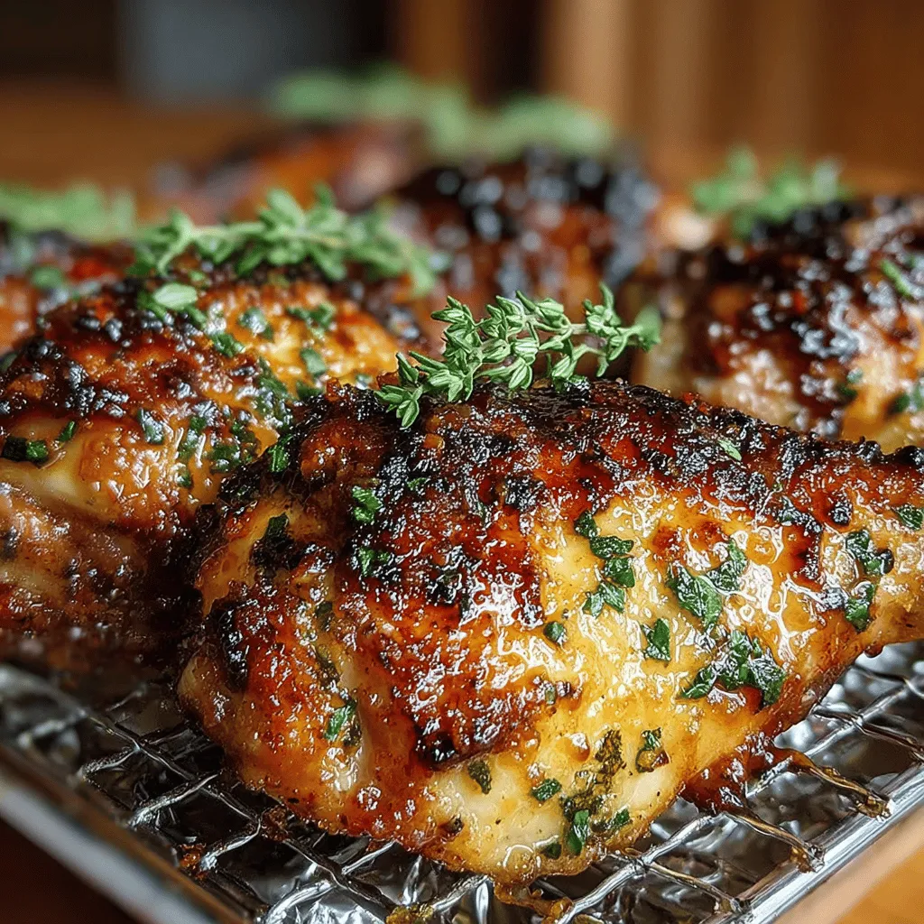 <strong>Introduction</strong>” /></p>
</p>
<h2>Preparing the Chicken for Baking</h2>
</p>
<p>Before we dive into baking our chicken drumsticks, it’s essential to prepare them correctly to ensure optimal flavor and texture. The following steps will guide you through the preparation process while highlighting the importance of temperature and equipment.</p>
</p>
<h3>Preheating the Oven</h3>
</p>
<p>Preheating your oven is a crucial first step in baking chicken drumsticks. Setting your oven to 400°F (200°C) before you start cooking allows for even cooking throughout the meat. An adequately preheated oven helps to create a crispy exterior while sealing in the juices, ensuring that the chicken remains moist and flavorful.</p>
</p>
<h3>Using a Wire Rack</h3>
</p>
<p>Using a wire rack while baking chicken drumsticks is highly recommended. Elevating the chicken allows the hot air to circulate around all sides of the drumsticks, leading to even cooking and a crispy skin. This method also prevents the chicken from sitting in its fat and juices, which can lead to a soggy texture. If you don’t have a wire rack, you can place the drumsticks directly on a baking sheet lined with aluminum foil for easier cleanup, but results may vary.</p>
</p>
<h3>Reserving Marinade for Basting</h3>
</p>
<p>Don’t forget to reserve a portion of the marinade before adding the raw chicken. Basting with this marinade during the baking process enhances the flavor and adds a rich glaze to the chicken as it cooks. This step is vital for achieving that delicious, sticky finish that makes maple glazed chicken drumsticks so appealing.</p>
</p>
<h2>Baking the Chicken Drumsticks</h2>
</p>
<p>Now that your chicken is prepared, let’s move on to the baking process. Follow these step-by-step instructions to ensure your drumsticks turn out perfectly.</p>
</p>
<h3>Baking at 400°F</h3>
</p>
<p>Start by placing your marinated chicken drumsticks on the wire rack set over a baking sheet. This initial phase of baking at 400°F is essential for cooking the chicken through while developing a beautiful golden-brown color. Bake the drumsticks for about 30-35 minutes, depending on their size. The goal during this phase is to cook the chicken evenly without drying it out.</p>
</p>
<h3>Basting Techniques</h3>
</p>
<p>Basting is a straightforward yet effective technique to enhance the flavor of your chicken drumsticks. After the first 20 minutes of baking, take your reserved marinade and brush it over the drumsticks. This not only adds extra flavor but also helps in building a beautiful glaze. Use a basting brush to ensure even coverage, and consider repeating this process every 10-15 minutes until the chicken is fully cooked.</p>
</p>
<h3>Increasing Temperature for Caramelization</h3>
</p>
<p>Once the chicken has reached the halfway point of its cooking time, it’s beneficial to increase the oven temperature to 425°F (220°C) for the final 10-15 minutes. This step is crucial for achieving a crispy texture and caramelization of the maple glaze. Keep a close eye on the drumsticks during this phase, as the higher temperature can lead to faster cooking and browning.</p>
</p>
<h2>Achieving Perfect Doneness</h2>
</p>
<p>Ensuring your chicken drumsticks are perfectly cooked is essential not only for taste but also for food safety. Here are methods to check for doneness effectively.</p>
</p>
<h3>Using a Meat Thermometer</h3>
</p>
<p>The most reliable way to check the doneness of chicken is by using a meat thermometer. The USDA recommends that chicken should be cooked to an internal temperature of 165°F (74°C). Insert the thermometer into the thickest part of the drumstick, avoiding the bone for an accurate reading. If it reads below this temperature, return the chicken to the oven until it reaches the desired level.</p>
</p>
<h3>Visual Cues for Doneness</h3>
</p>
<p>In addition to using a meat thermometer, you can rely on visual cues to determine if your chicken is done. Look for a golden-brown color on the skin, and the juices should run clear when pierced with a fork. The meat should also pull away easily from the bone, indicating it’s cooked through.</p>
</p>
<h2>Serving Suggestions</h2>
</p>
<p>Presentation can elevate your dish from ordinary to extraordinary. Here are some tips for serving your maple glazed chicken drumsticks beautifully.</p>
</p>
<h3>Garnishing with Fresh Thyme</h3>
</p>
<p>After removing the drumsticks from the oven, consider garnishing them with fresh thyme. This herb not only adds a pop of color but also enhances the dish’s flavor profile with its earthy notes. Simply sprinkle a few sprigs over the chicken before serving, and your dish will look restaurant-quality.</p>
</p>
<h3>Suggested Side Dishes</h3>
</p>
<p>Pairing your maple glazed chicken drumsticks with complementary side dishes can create a well-rounded meal. Here are a few suggestions:</p>
</p>
<p>– <strong>Roasted Vegetables</strong>: Seasonal vegetables such as carrots, Brussels sprouts, or sweet potatoes roasted in olive oil and herbs make a fantastic side. Their natural sweetness complements the maple glaze beautifully.</p>
<p>– <strong>Rice Pilaf</strong>: A light, fluffy rice pilaf with herbs and nuts can absorb the delicious sauce and provide a satisfying contrast to the chicken.</p>
<p>– <strong>Coleslaw</strong>: A tangy coleslaw can add a refreshing crunch that balances the sweetness of the glaze.</p>
</p>
<h3>Presentation Tips for Gatherings</h3>
</p>
<p>When serving at gatherings or family meals, consider arranging the drumsticks on a large platter surrounded by your chosen side dishes. Use colorful garnishes and arrange the sides attractively for an inviting display. You can also serve with small bowls of extra glaze or dipping sauce for guests to enjoy.</p>
</p>
<h2>Conclusion</h2>
</p>
<p>In summary, these maple glazed chicken drumsticks are not only simple to prepare, but they also deliver a delightful blend of sweet and savory flavors that is sure to impress family and friends. By following the outlined preparation, baking techniques, and serving suggestions, you can create a dish that is both flavorful and visually appealing.</p>
</p>
<p>The satisfaction of crafting a delicious meal that brings everyone together is unparalleled. We encourage you to try this recipe and enjoy the wonderful flavors that come from the combination of maple syrup and tender chicken. With a little attention to detail, you’ll be well on your way to mastering the art of baking chicken drumsticks that everyone will rave about. Enjoy your culinary adventure!</p>
</div>