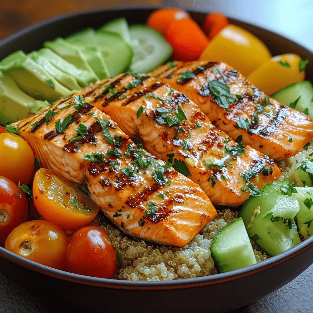 In today's fast-paced world, finding a meal that is both healthy and easy to prepare can seem like a daunting task. Enter the Grilled Lemon Garlic Salmon Bowls – a vibrant dish that seamlessly melds the rich flavors of perfectly grilled salmon with fresh, colorful vegetables and a zesty tahini dressing. This recipe not only satisfies the taste buds but also nourishes the body, making it an ideal choice for busy weeknights or weekend gatherings with friends and family.